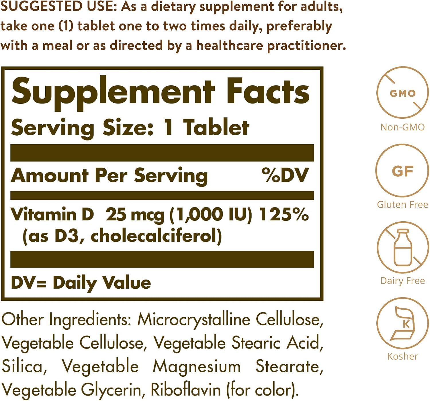 Solgar Vitamina D3 (Colecalciferol) 25 mcg (1000 UI) – 180 Comprimidos