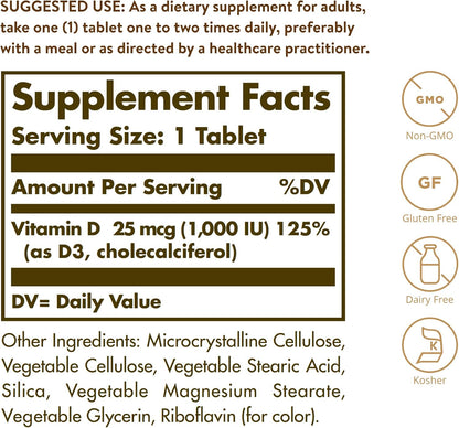 Solgar Vitamina D3 (Colecalciferol) 25 mcg – El mantenimiento de los niveles normales de calcio en sangre – Image 2