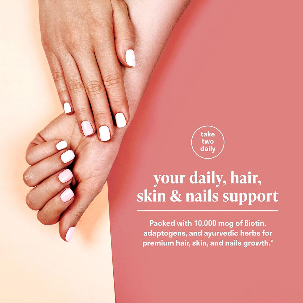 Biotina 10000 mcg con Vitaminas y Adaptógenos - Suplemento para Cabello, Piel y Uñas | Vegano, Sin Gluten, 60 Cápsulas