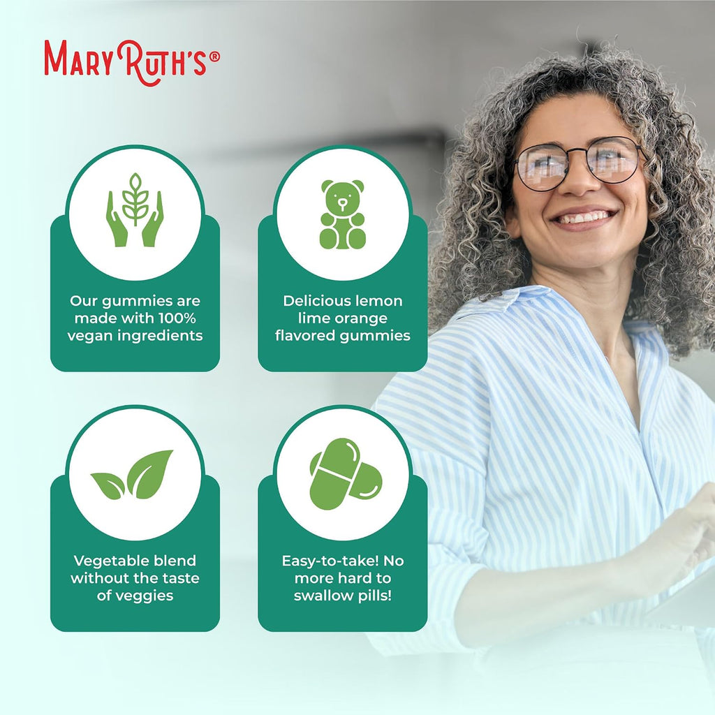 MaryRuth's Super Greens Gummies con Quercetina - 60 Gominolas Veganas Sin Azúcar