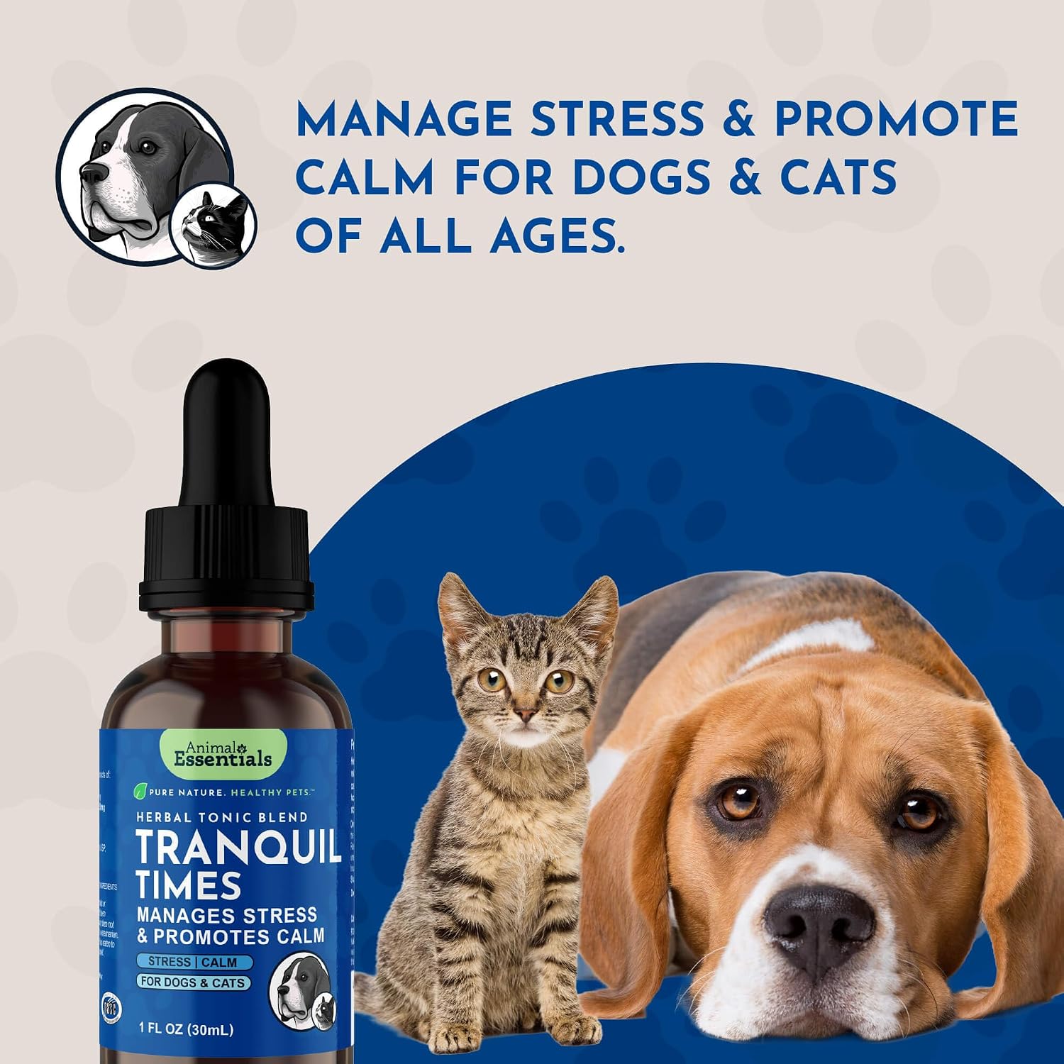 Tranquility Blend – Gotas calmantes orgánicas para perros y gatos, 30 ml
