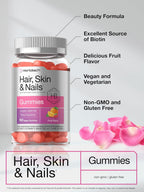 Gominolas de Biotina para Cabello, Piel y Uñas - 100 Unidades - Sabor Fruta - Sin Gluten - No GMO