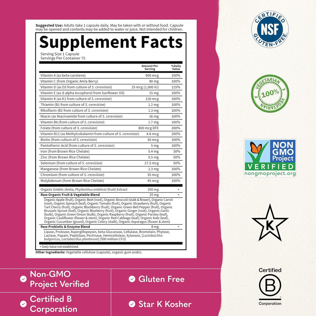 Garden of Life Vitamin Code RAW ONE for Women - Multivitamínico Diario con Probióticos, 75 Cápsulas