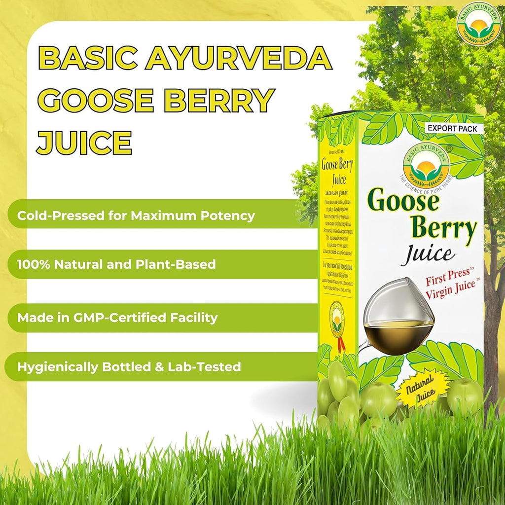 Basic Ayurveda Amla (Gooseberry) Juice | 32.46 Fl Oz (960ml) | Rich in Natural Vitamin C for Immunity, Skin Glow & Hair Health | Herbal Detox & Daily Ayurvedic Wellness Drink | No Added Sugar