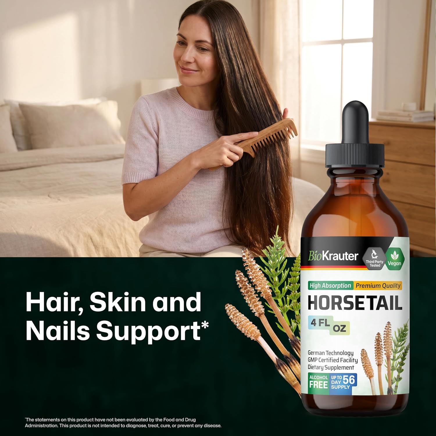 BIO KRAUTER Cola de Caballo Líquido – Suplemento para Cabello, Piel y Uñas – 660 mg por Ración – Vegano – 118 ml