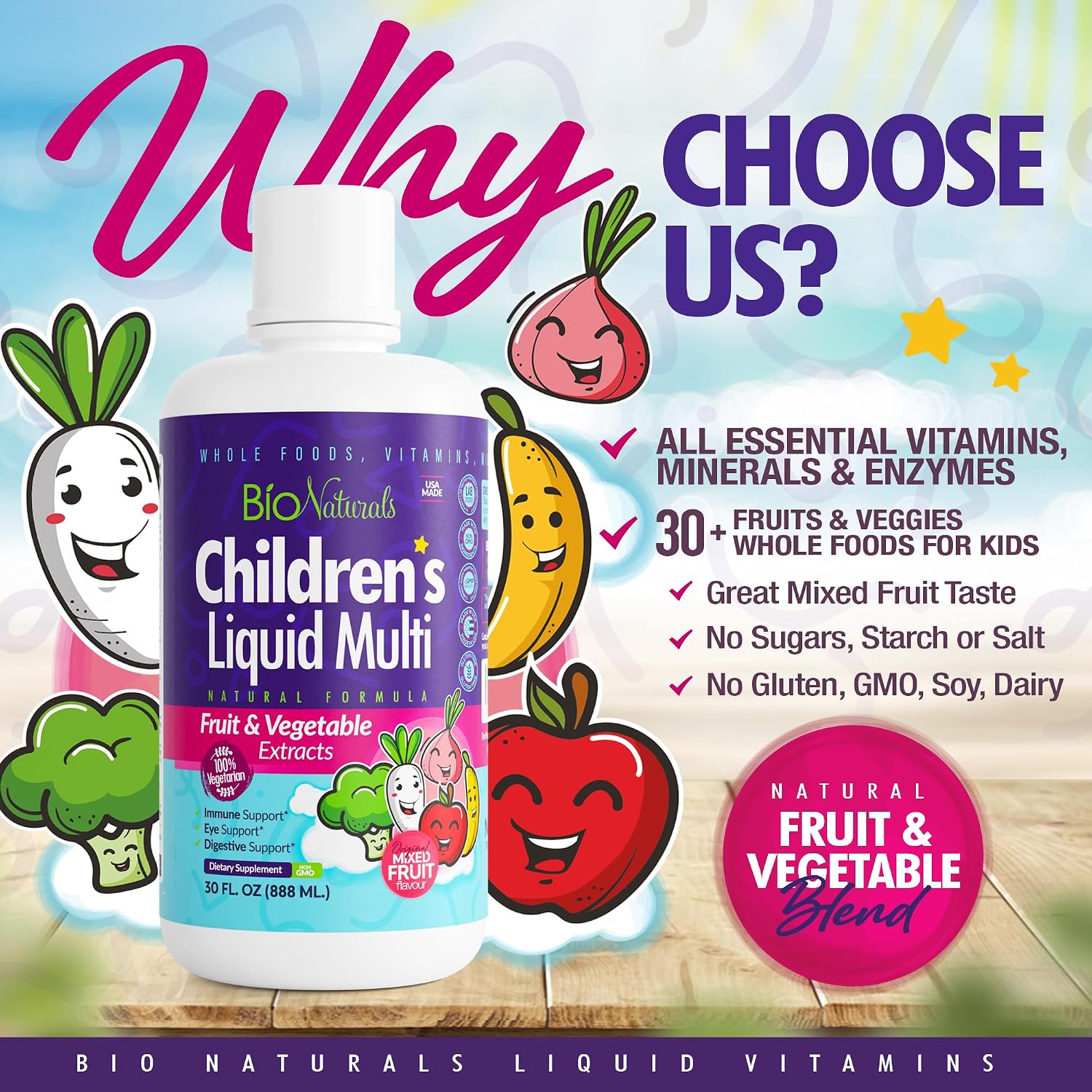Multivitamínico Líquido Infantil con Vitaminas, Fibra y Extractos de Frutas y Verduras - 887 ml