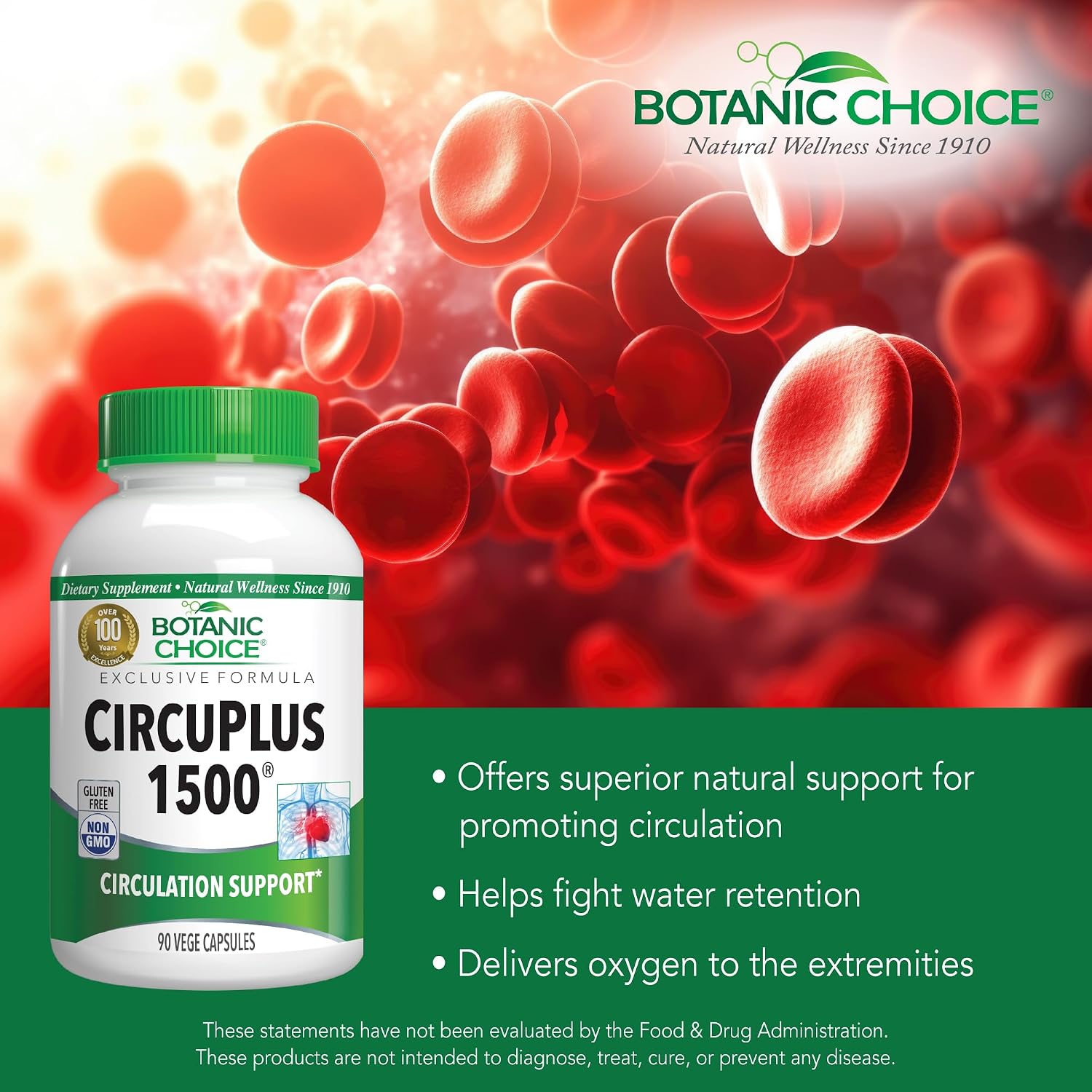Botanic Choice CircuPlus 1500 - Suplemento para la circulación y salud cardiovascular (90 cápsulas)