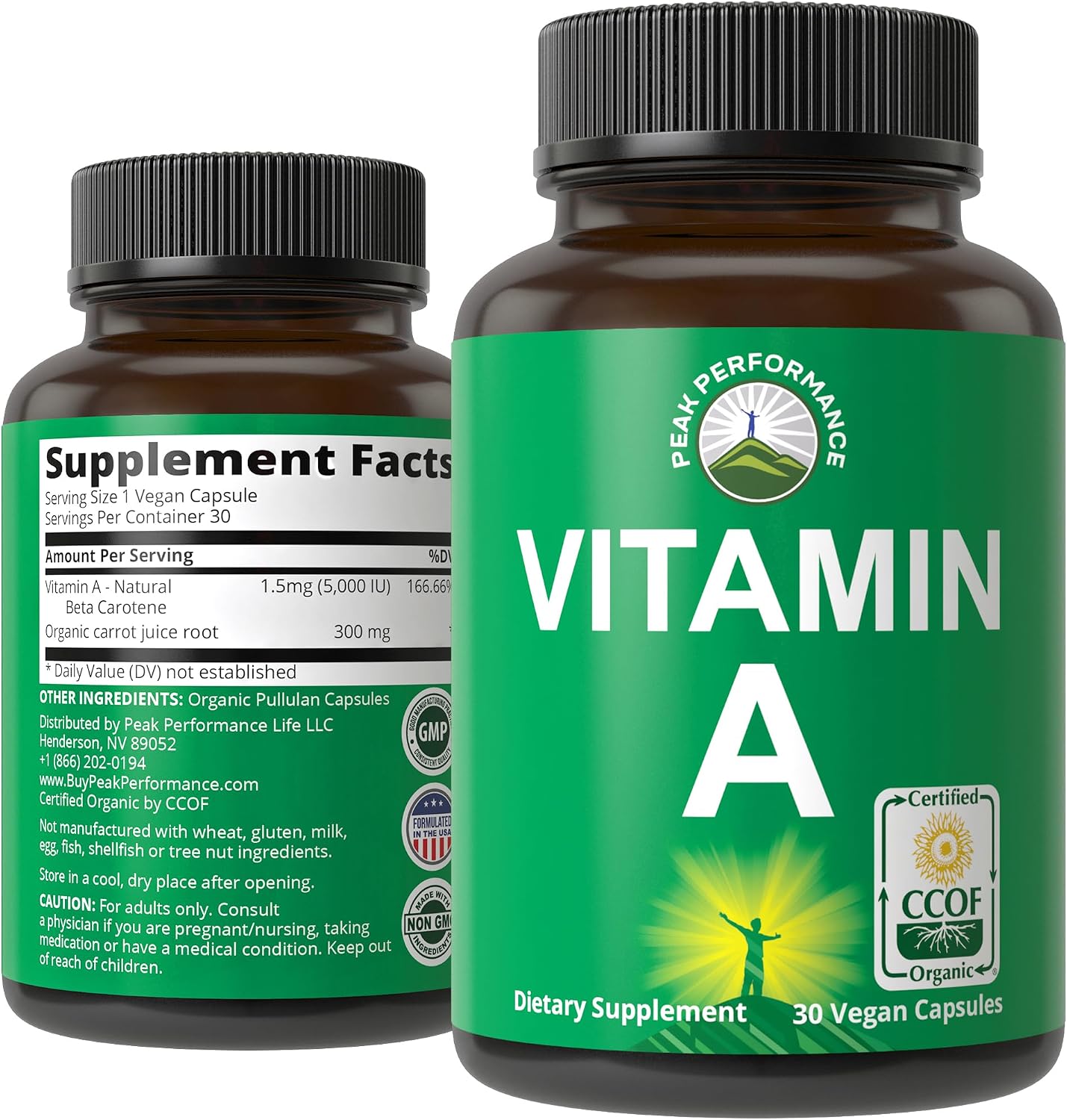 Vitamina A Orgánica Certificada 5000 UI - Cápsulas Veganas con Zumo de Zanahoria