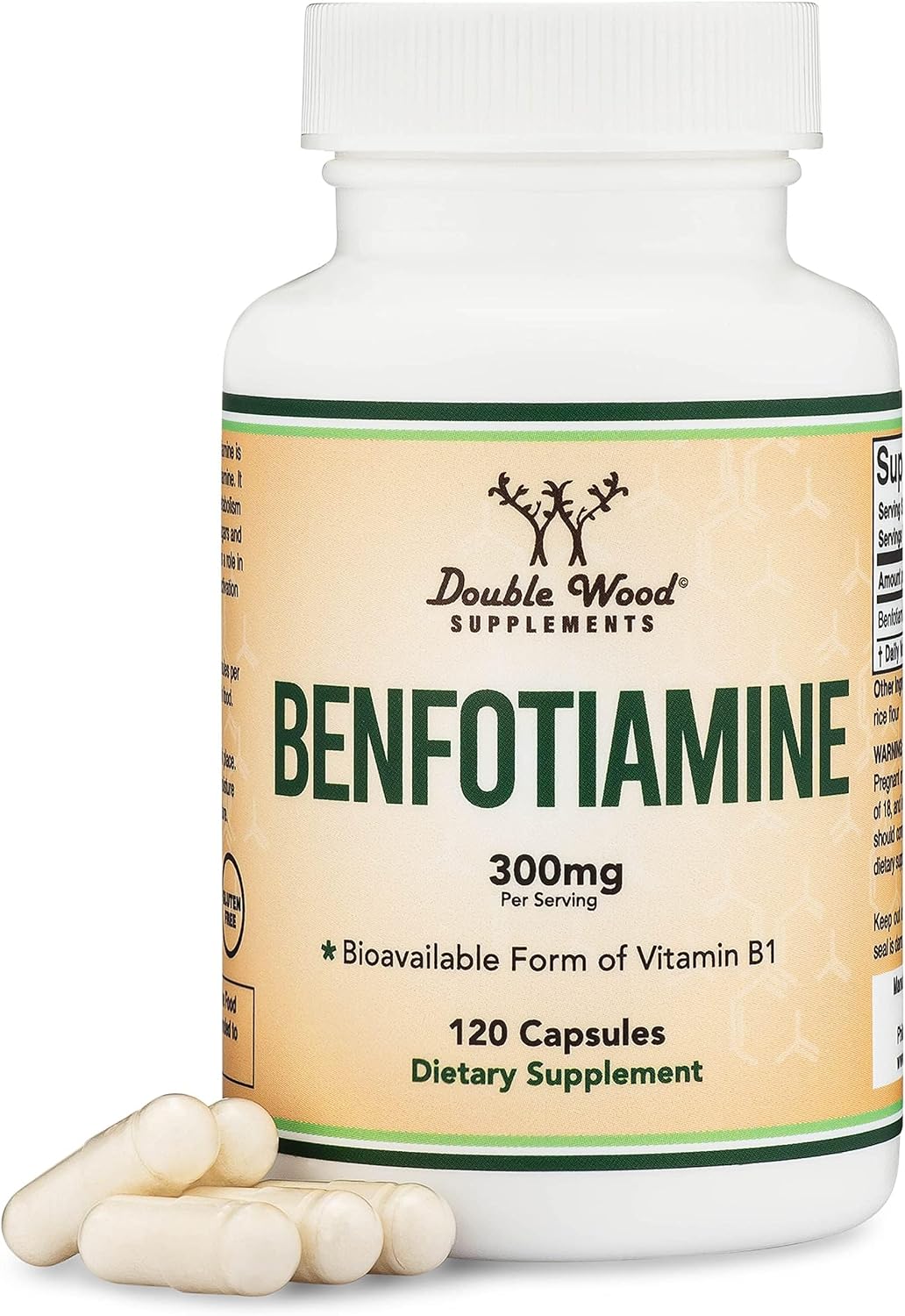 Benfotiamina 300mg por dosis (120 cápsulas, 150mg por cápsula) - No Transgénico, Sin Gluten, Vegano - Double Wood