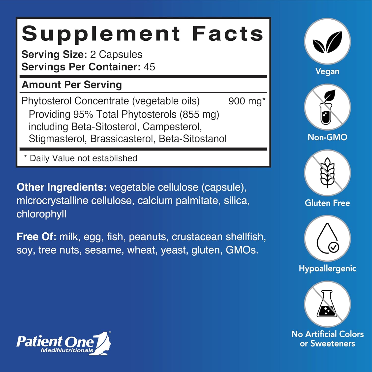 Patient One Complejo de Fitosteroles 900 mg | Apoyo a la Salud del Corazón y Metabolismo Lipídico | con Esteroles Vegetales | 90 Cápsulas