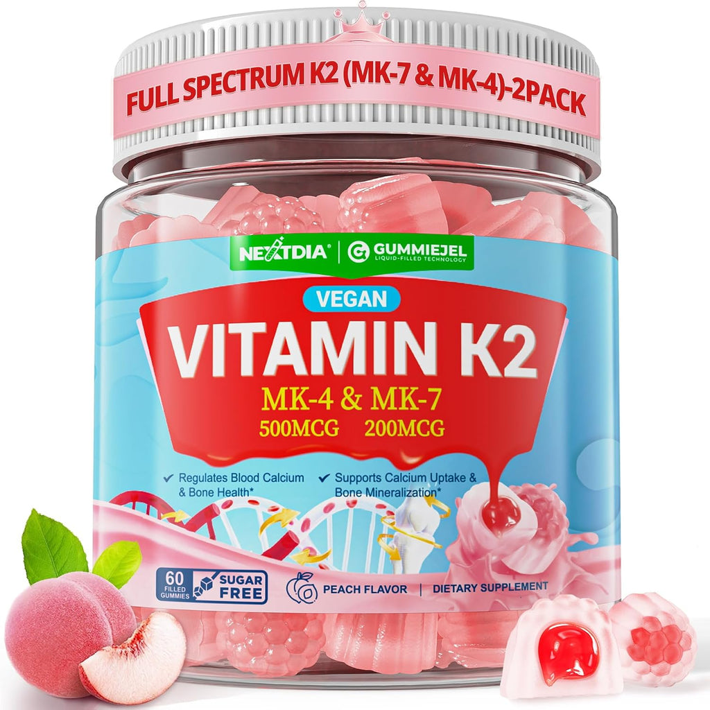 Nextdia Vitamina K2 Gominolas MK-7 200 mcg y MK-4 500 mcg - Full Spectrum Sin Azúcar - Pack de 2