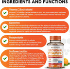 Wholesome Wellness Cápsulas de Vitamina C Liposomal (200 cápsulas, 1500 mg por dosis) Alta Absorción, Sin OGM, Vegano