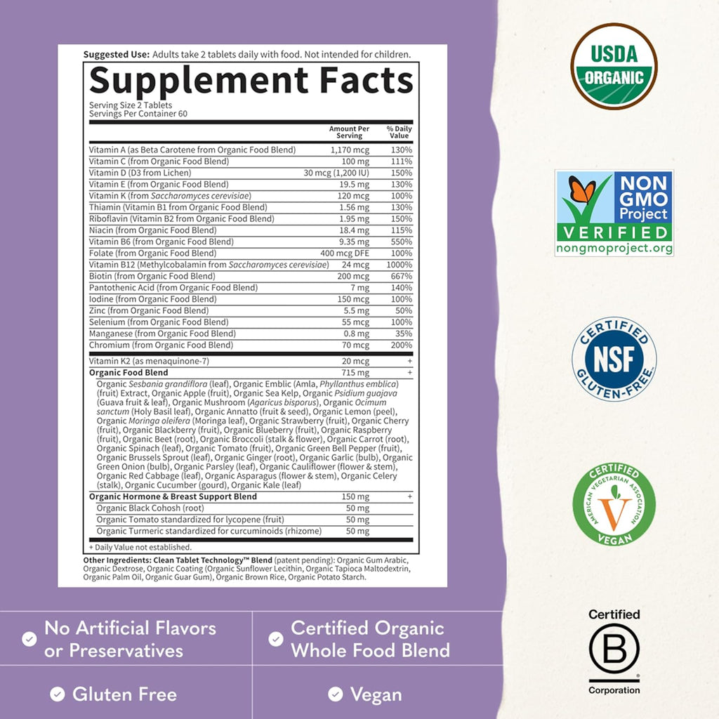 Garden Of Life Multivitamínico Orgánico para Mujeres 40+, 120 Comprimidos
