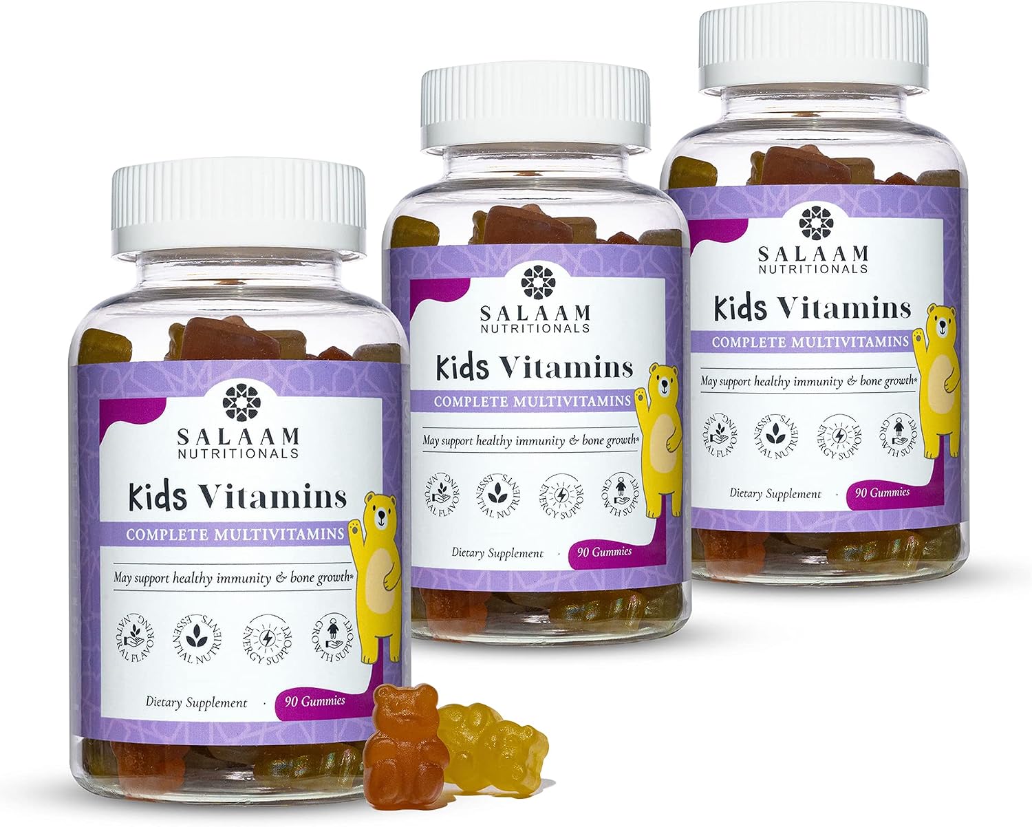 Salaam Nutritionals - Multivitaminas para Niños, Gomitas con 13 Vitaminas y Minerales Esenciales, 90 Unidades (3 Paquetes)