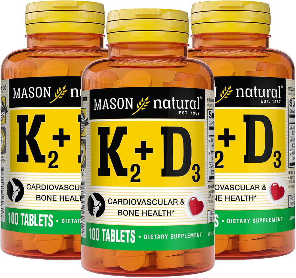 MASON NATURAL Vitamin K2 + D3 with Calcium, 100 Tablets