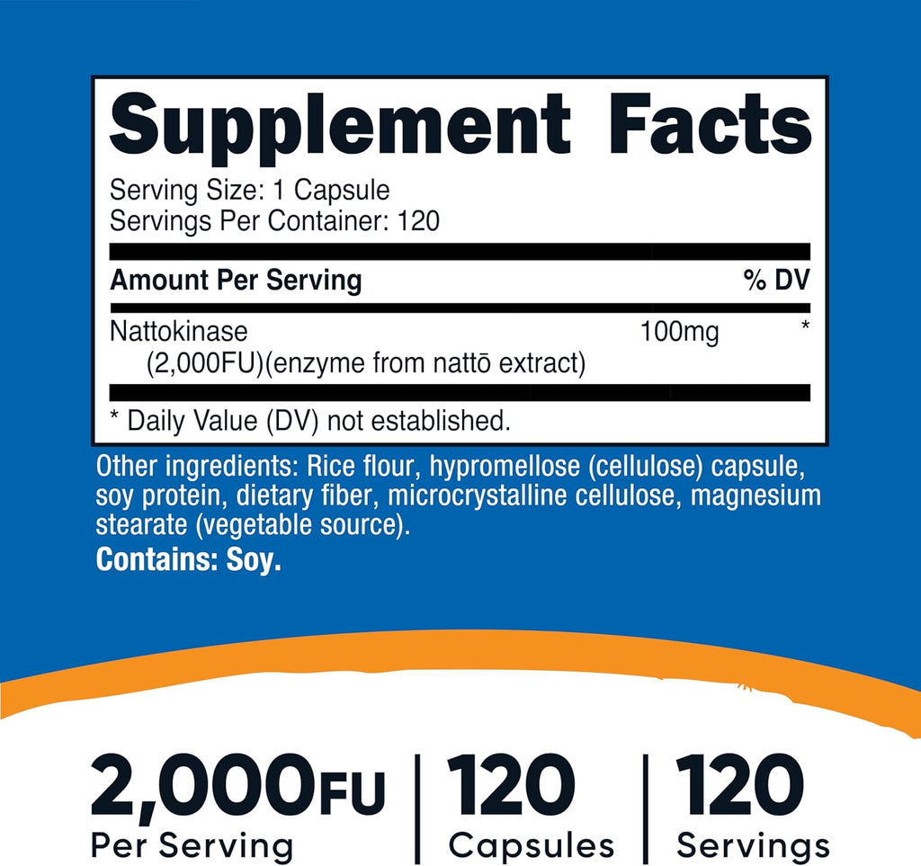 Nutricost Nattokinasa 2,000FU, 120 Cápsulas - Sin Gluten, No-GMO, Vegetariano