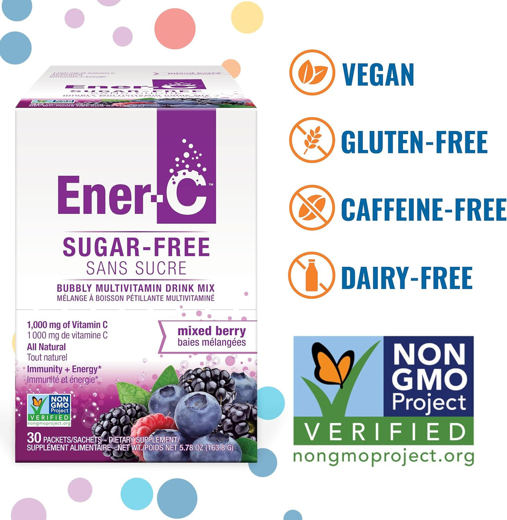 Ener-C Sugar Free Multivitamin Drink Mix, Mixed Berry, 60 Sobres
