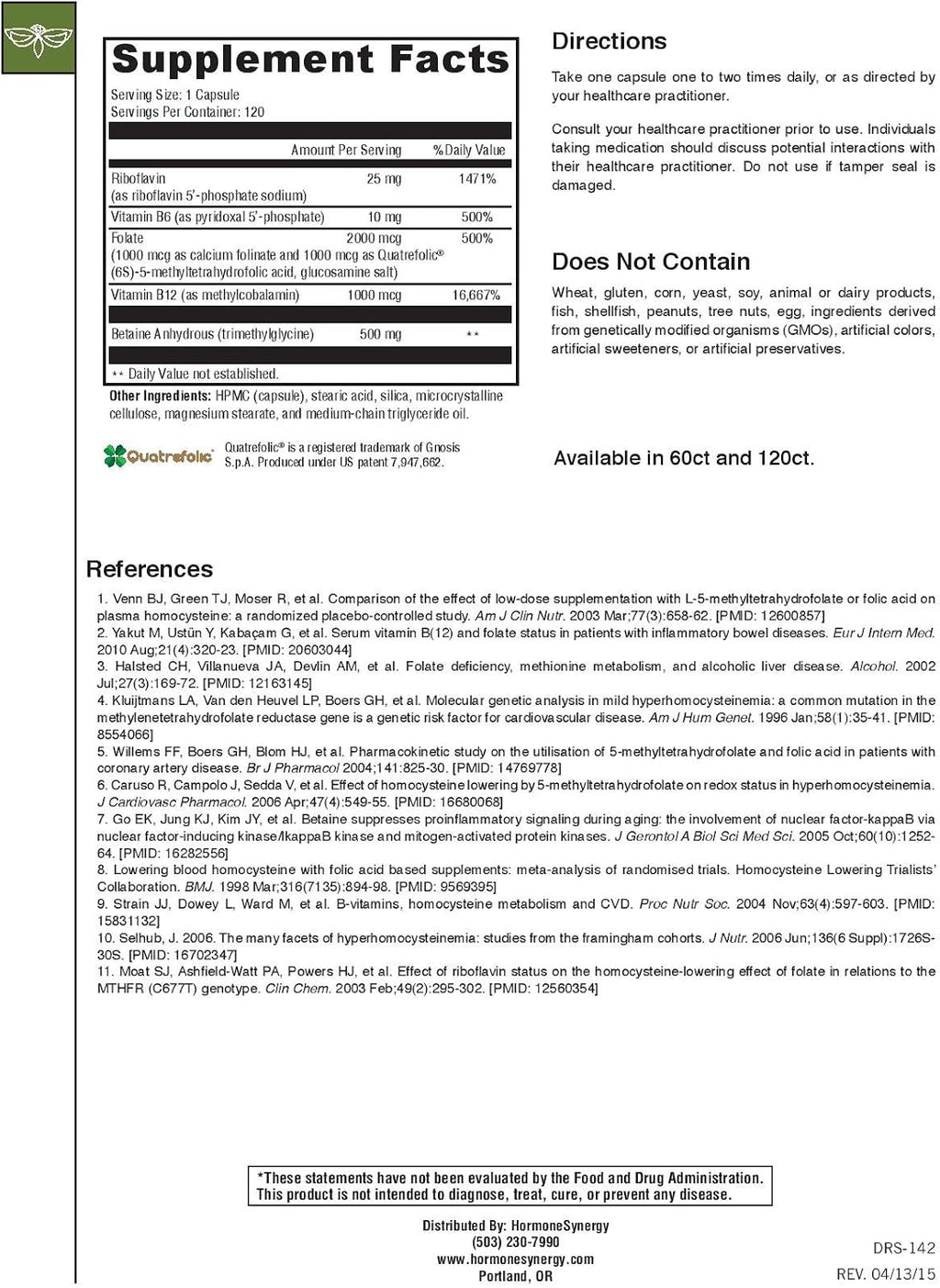 RetzlerRx® Methyl B Synergy – Complejo de vitaminas B para el apoyo a la metilación (120 cápsulas)