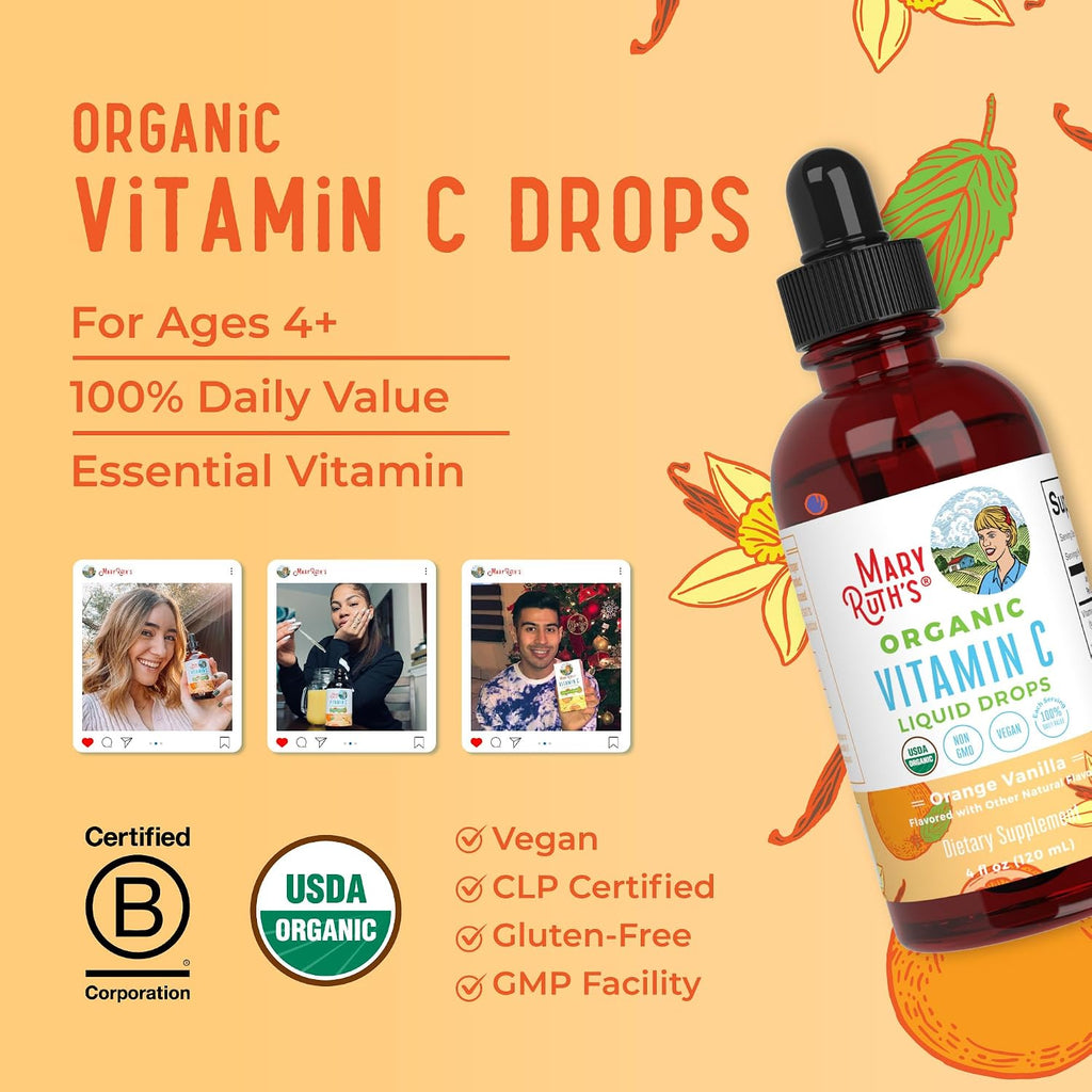 Suplemento de Vitamina C Líquida Orgánica de MaryRuth's - Gotas de Acerola - 118 ml