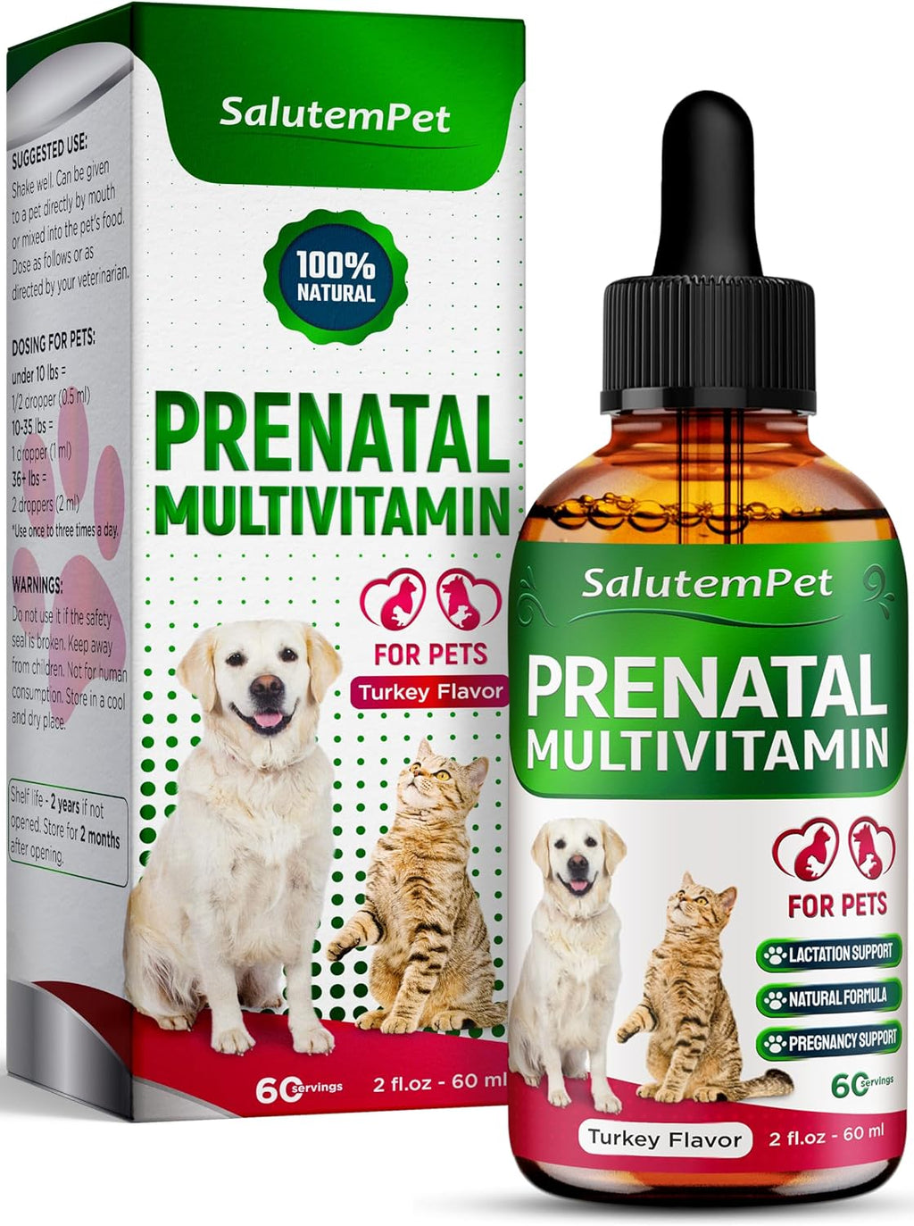 SalutemPet Vitaminas Prenatales para Perras y Gatas – Suplemento Multivitamínico Líquido – 60 ml