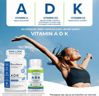 Power By Naturals ADK - Complejo de Vitaminas A, D3 y K2 MK-7 - 120 Cápsulas (2 Envases, 4 Meses)