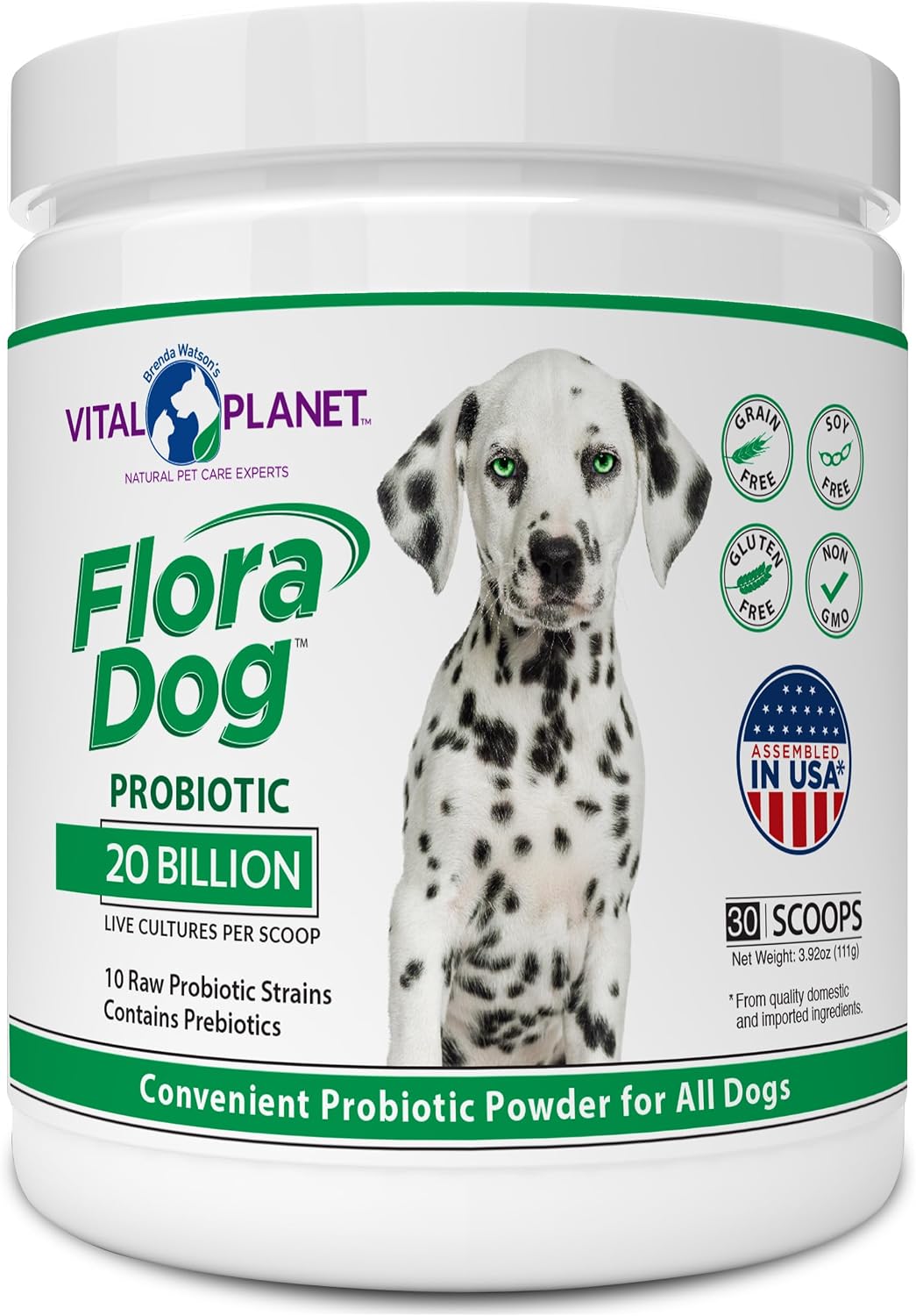 Probióticos para perros Flora Dog – Polvo con 20 mil millones de UFC y 10 cepas – Vital Planet