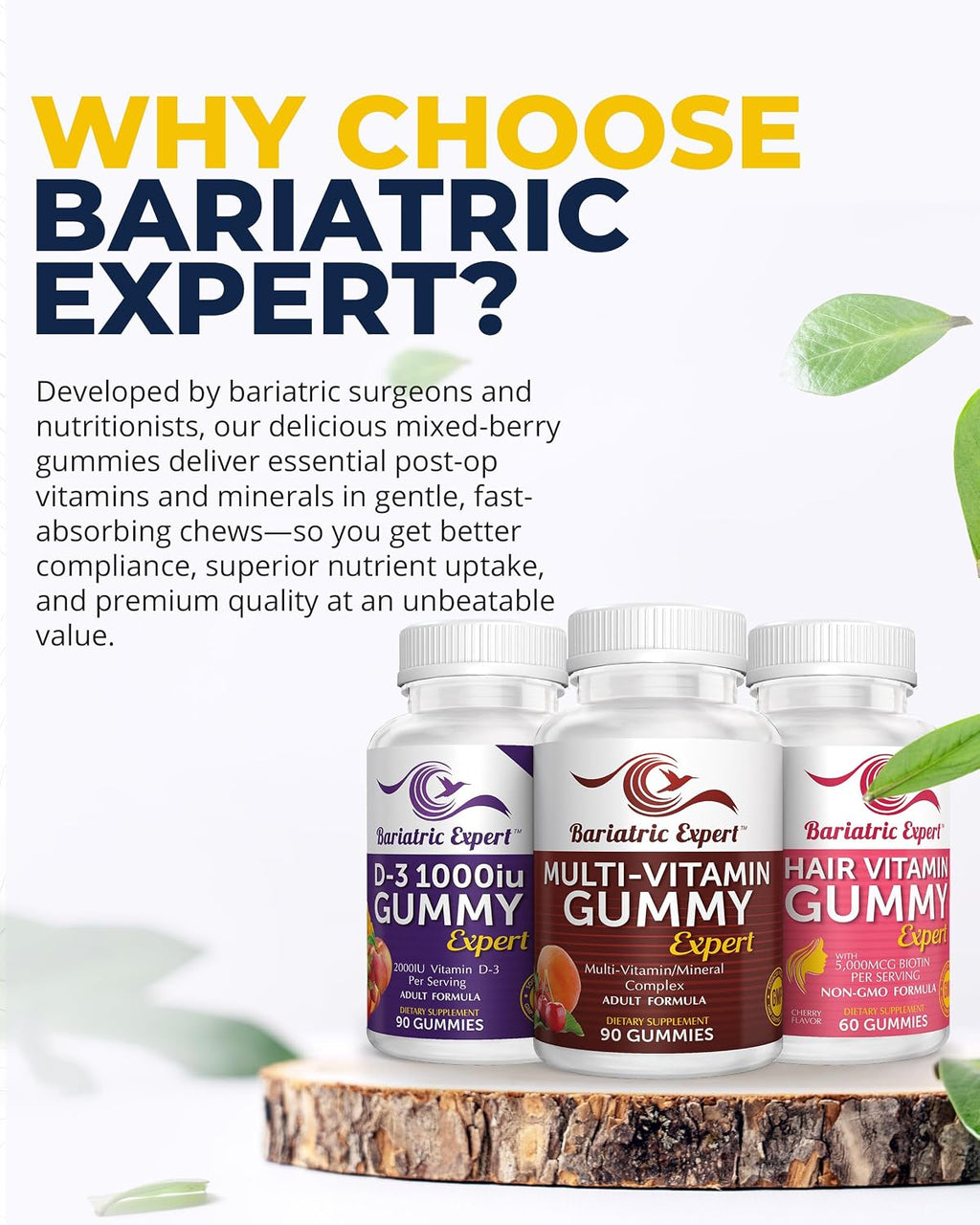 Pack Triple de Multivitamínicos Bariátricos - Gominolas Multivitamínicas, Vitamina D3 y Cabello