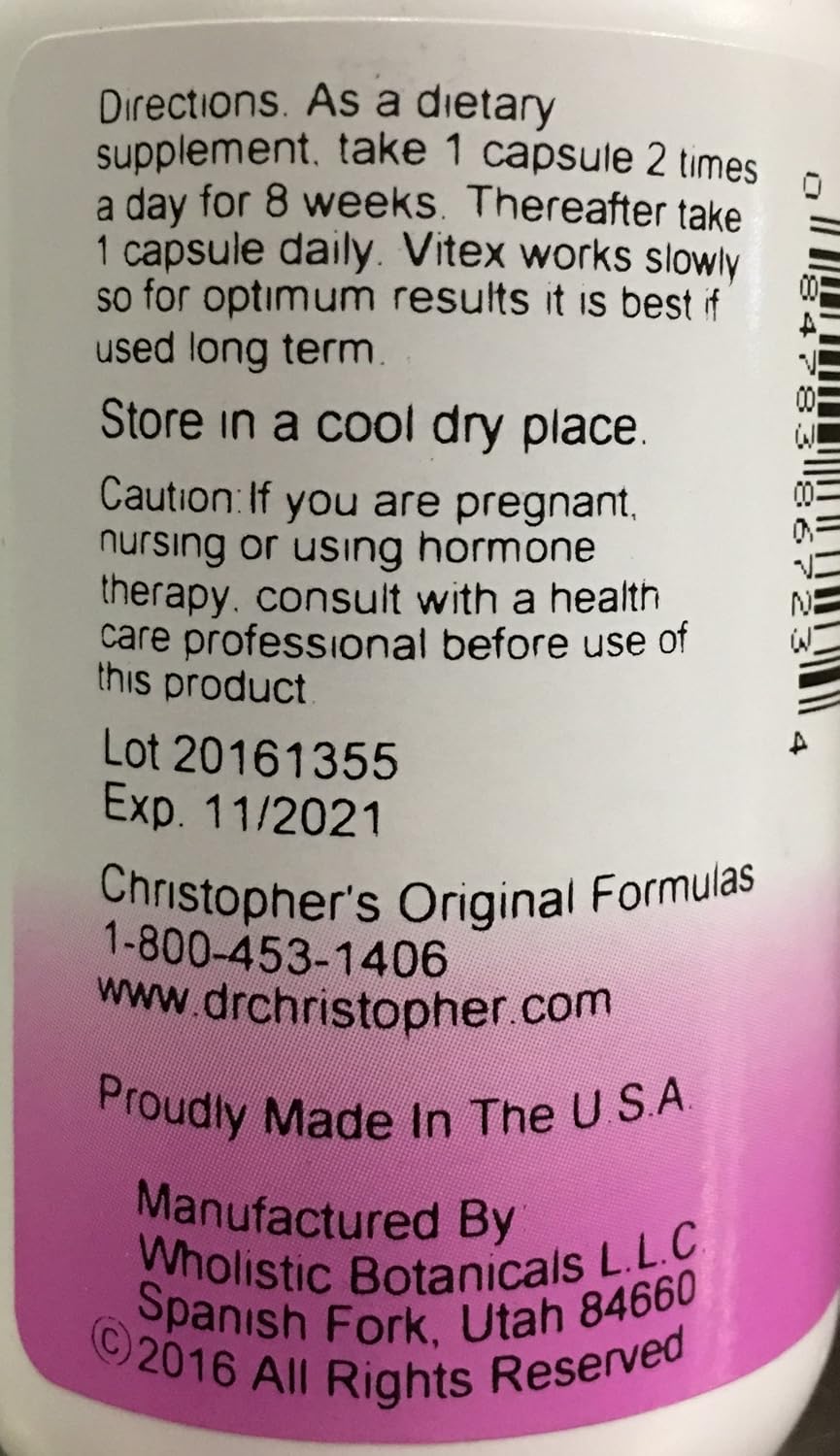 Fórmula Sauzgatillo (Bayas de Chaste Tree) del Dr. Christopher - 100 Cápsulas Veganas de 525 mg