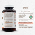 Cápsulas de Cacao Orgánico Certificado USDA | Suplemento Herbal Theobroma Cacao (120 Cápsulas)