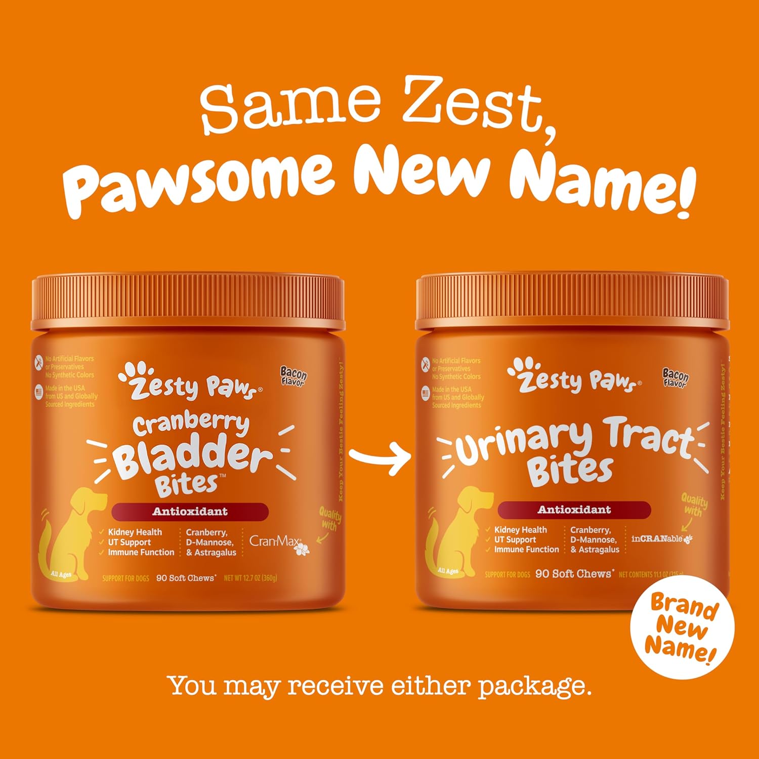 Zesty Paws Suplemento de Arándano para Perros - Arándano con D-Mannose, Vitamina B6 y L-Arginina - Sabor a Bacon - 90 unidades