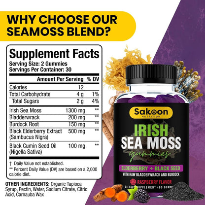 Sakoon nutrition - Gominolas de Musgo de Mar Irlandés con Saúco y Aceite de Semilla Negra, Sabor Frambuesa, 60 ud. – Image 3