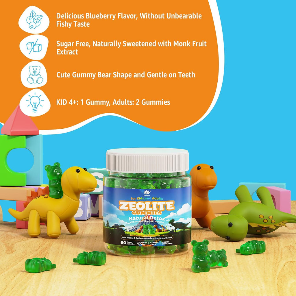 Gominolas de Zeolita para Niños y Adultos - Detox Suave, Sin Azúcar, Vegano, 60 uds.