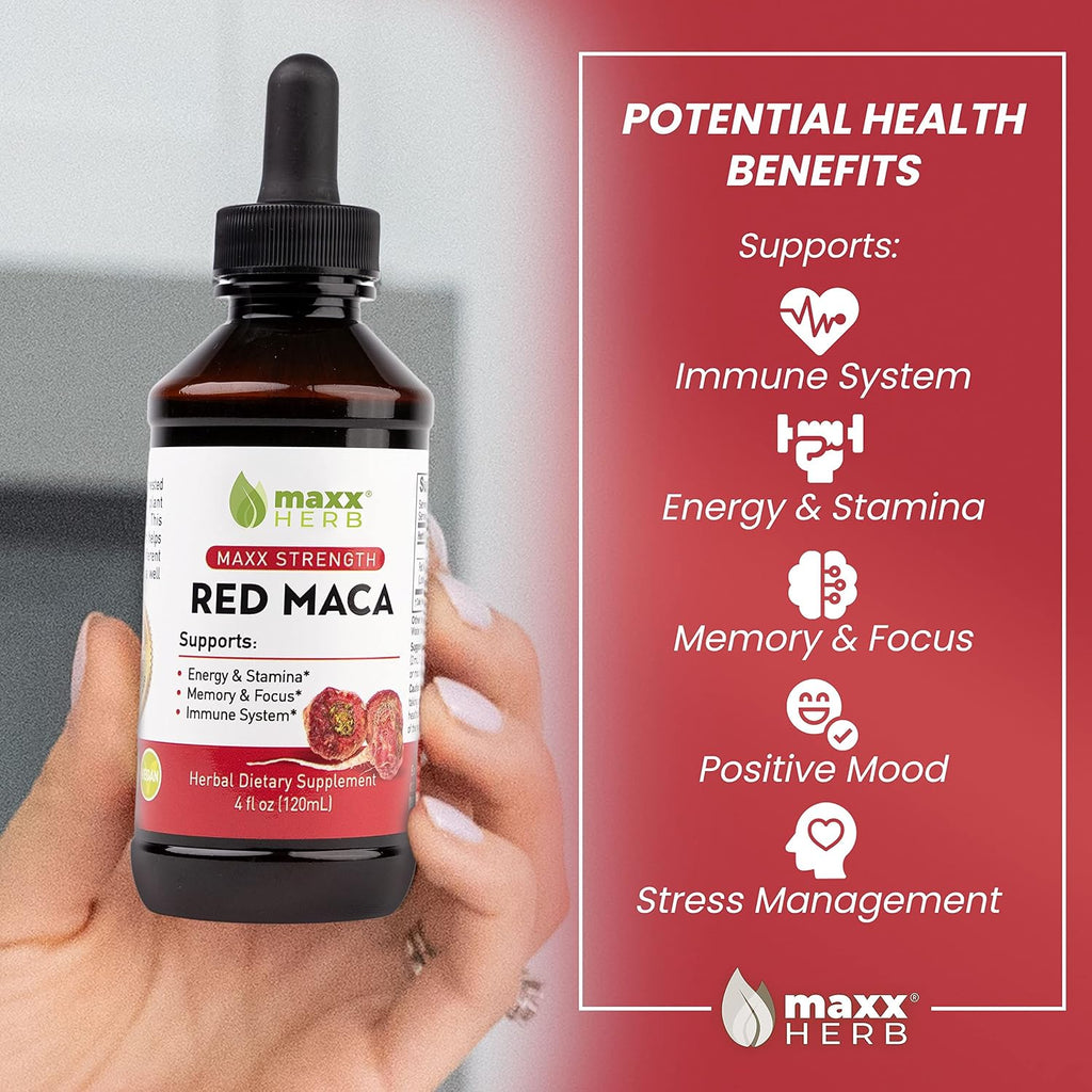 Maxx Herb Extracto de Raíz de Maca Roja - Gotas Líquidas de Máxima Potencia, 118 ml (60 raciones)