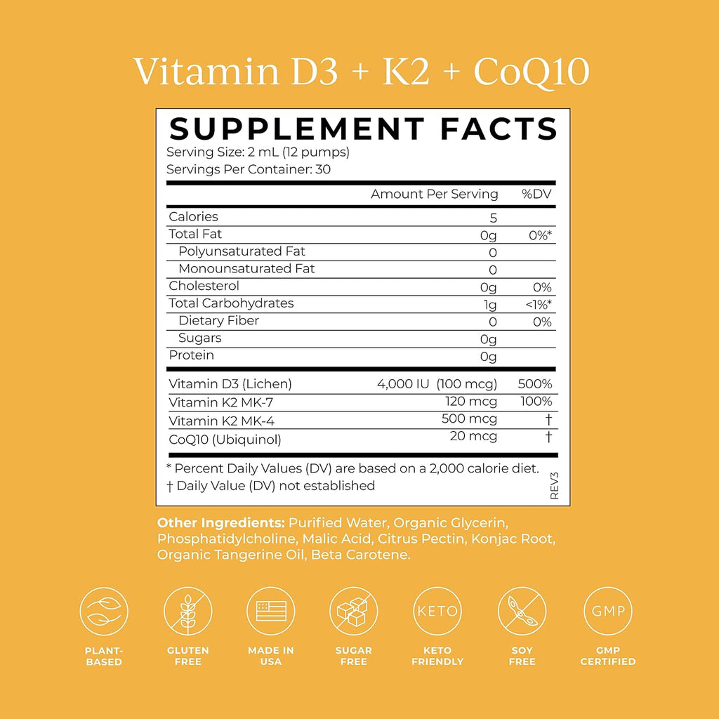 CYMBIOTIKA Vitamina D3 + K2 + CoQ10 Líquido, Sabor Mandarina