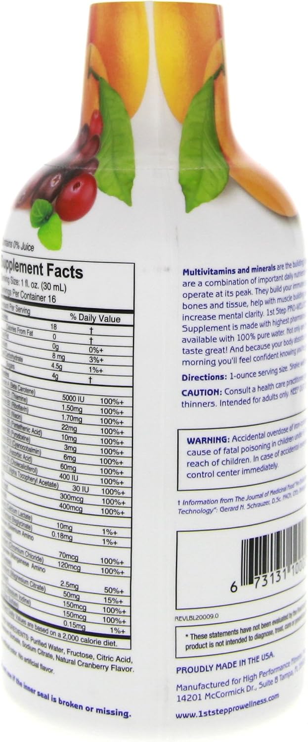 1st Step Pro-Wellness Suplemento Líquido Multivitamínico y Mineral, Sabor Cítricos, Pack de 2 Botellas de 16 oz