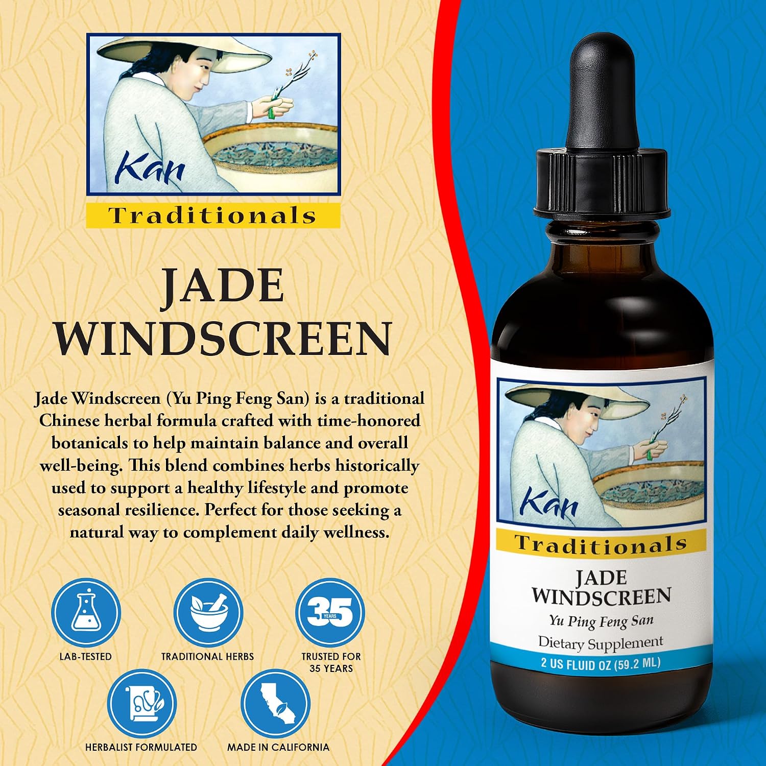 Kan Herbs Company Jade Windscreen – Fórmula herbal tradicional china para el equilibrio estacional, extracto líquido, 60 ml