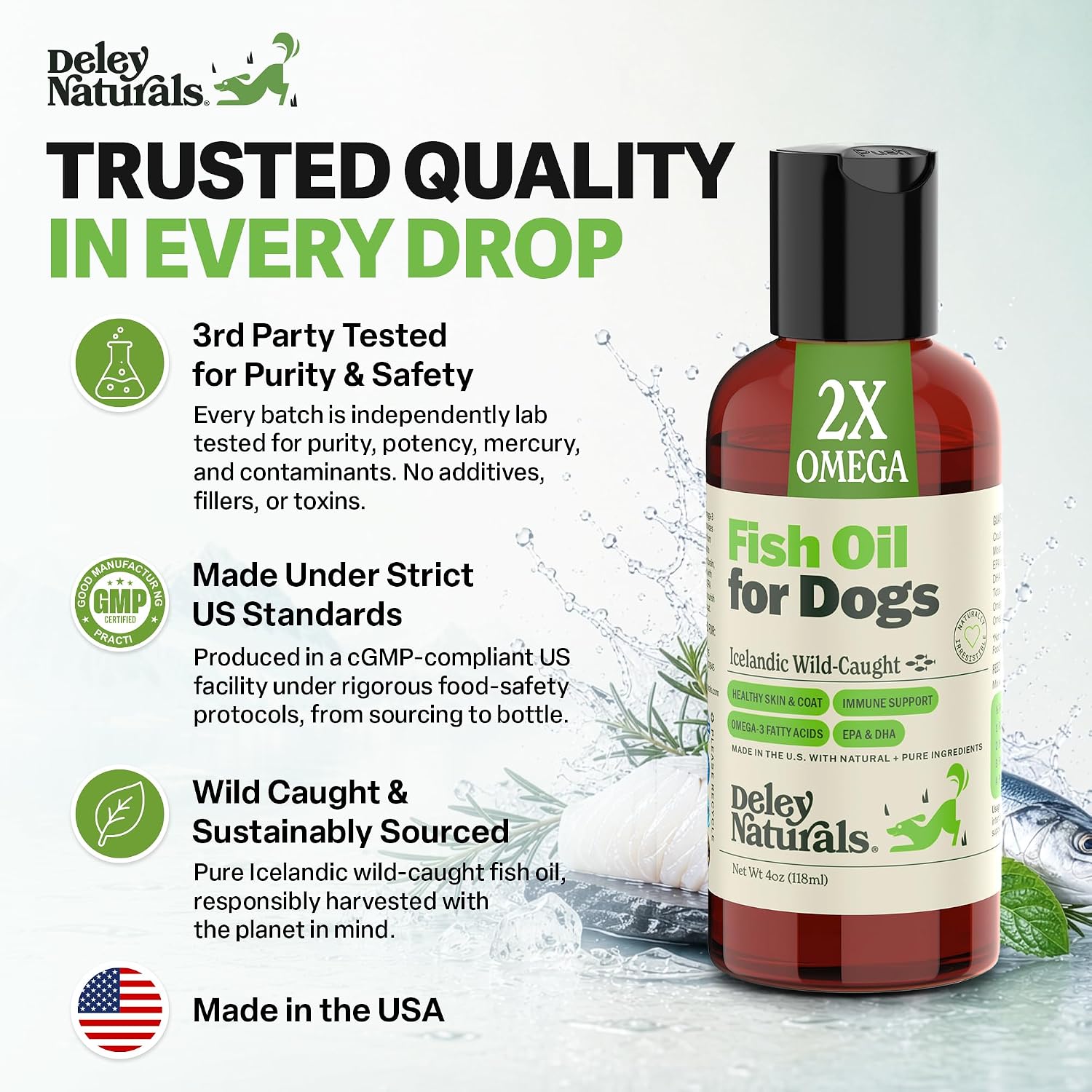 Deley Naturals Aceite de Pescado Islandés para Perros - Omega 3 EPA DHA - 118 ml