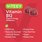 Viteey Vitamin B12 Gummies - 1000 mcg, 60 Gominolas Veganas sabor Frambuesa