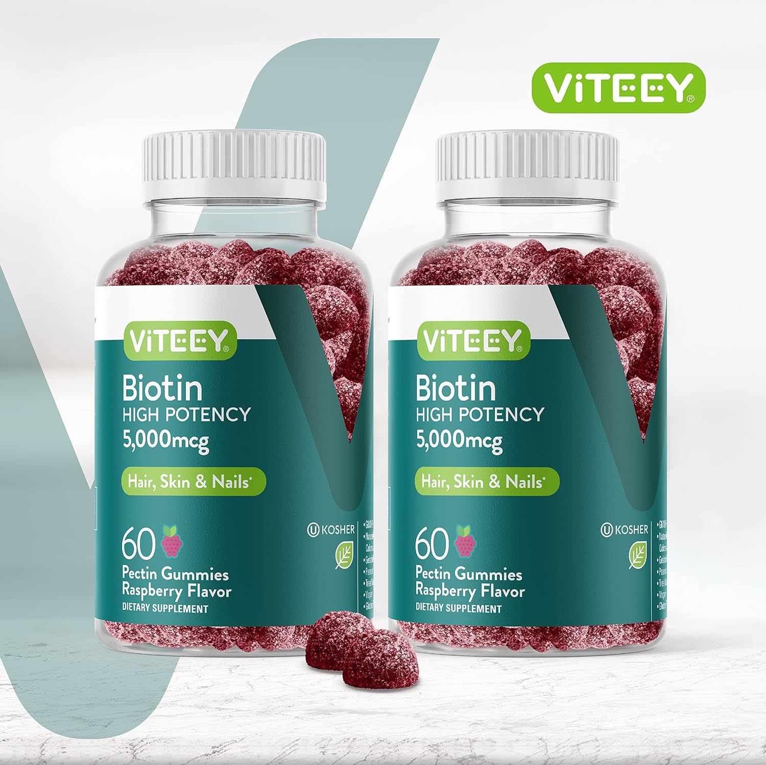 Viteey Biotina Gominolas – 5000 mcg – 120 Gominolas para Cabello, Piel y Uñas
