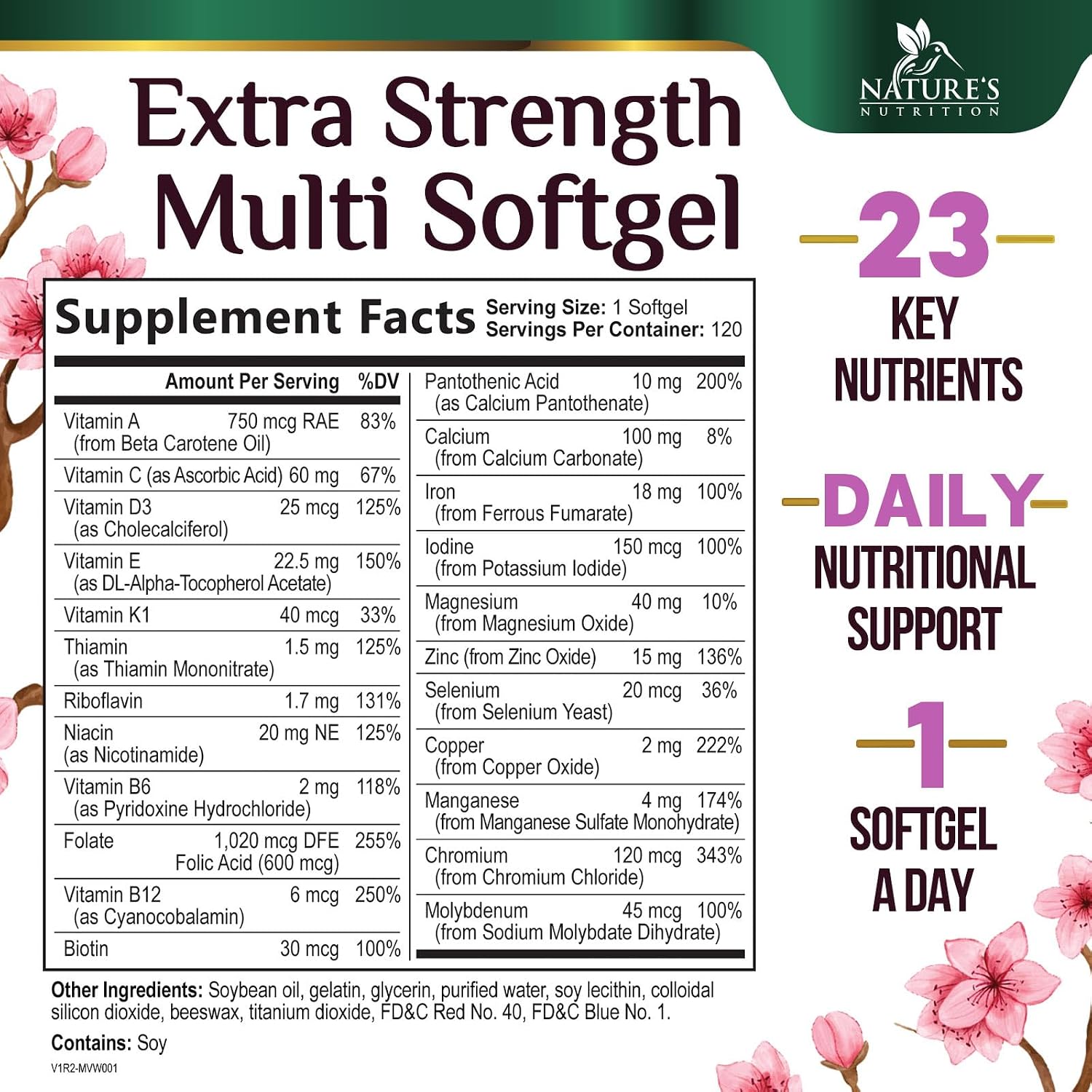 Multivitamínico para Mujeres - Completo Diario con Calcio, Ácido Fólico, Vitaminas A, C, D, E y Grupo B, Zinc y Hierro - Apoyo para Huesos, Energía e Inmunidad - 120 Cápsulas Blandas
