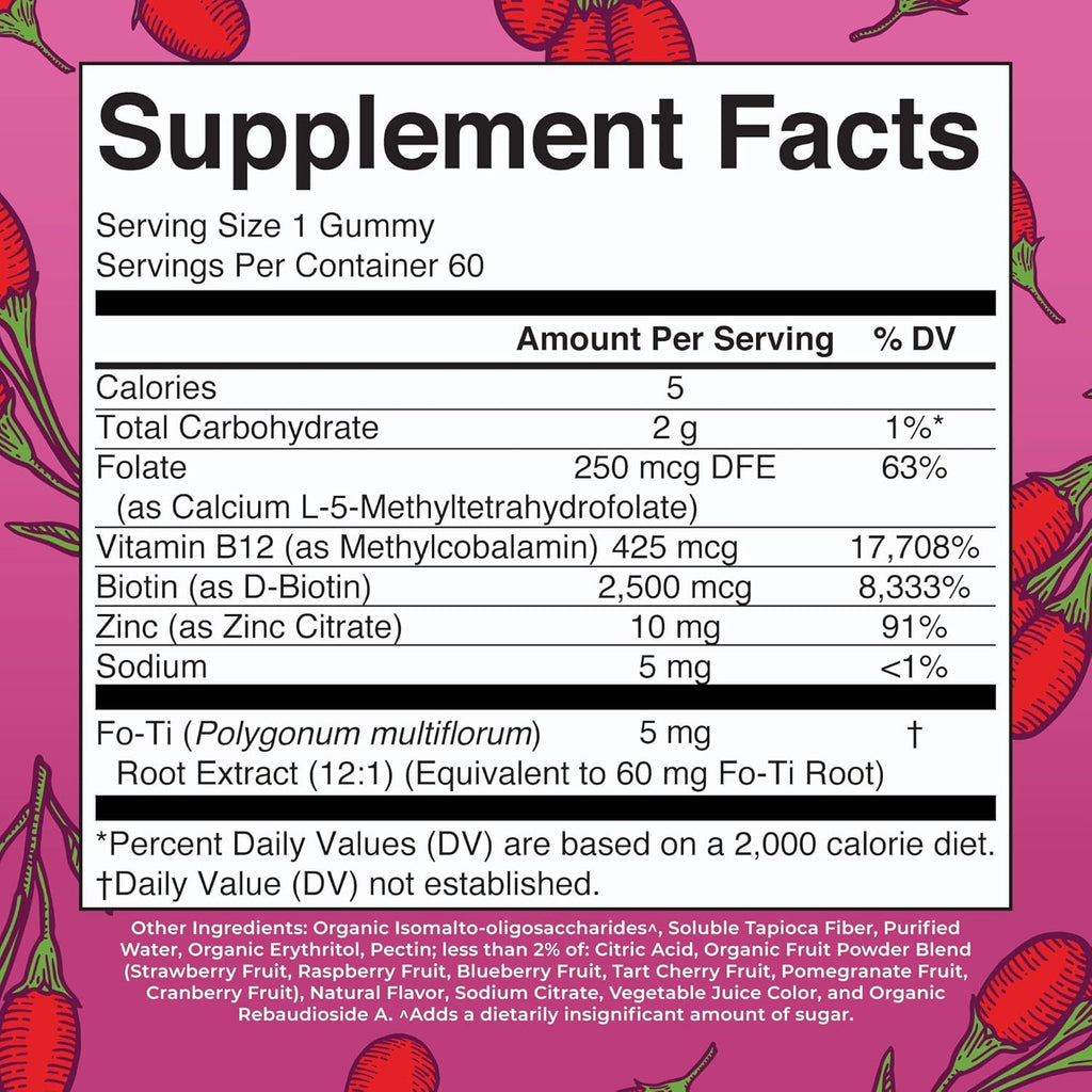 MARYRUTH'S Organics Biotin Gummies - Gominolas de Biotina 2500 μg | Sin Azúcar | Vegano | 60 Unidades