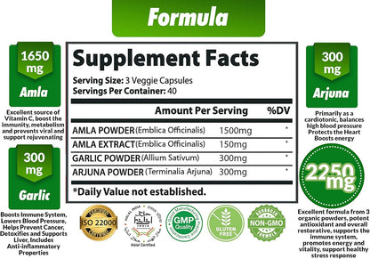 Cápsulas de Amla Orgánico 2250mg con Arjuna – Extracto de amla: 150 mg de extracto concentrado para potenciar la – Image 2