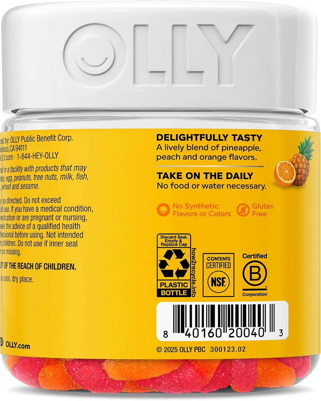 OLLY Hello Happy Gummy Worms - Gomitas de Apoyo al Ánimo con Extracto de Azafrán y Vitamina D, Sabor Tropical Zing, 60 unidades