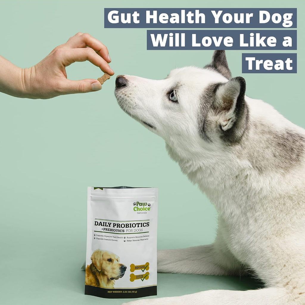Paw Choice Probióticos para Perros con Prebióticos - Masticables Diarios para la Salud Intestinal, Digestión, Regularidad y Apoyo Inmunológico - Suplemento Natural en Forma de Golosina Hecho en EE. UU.