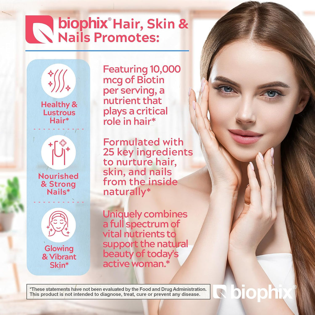 biophix Hair Skin and Nails Complex - 180 Caplets con 10.000 mcg de Biotina