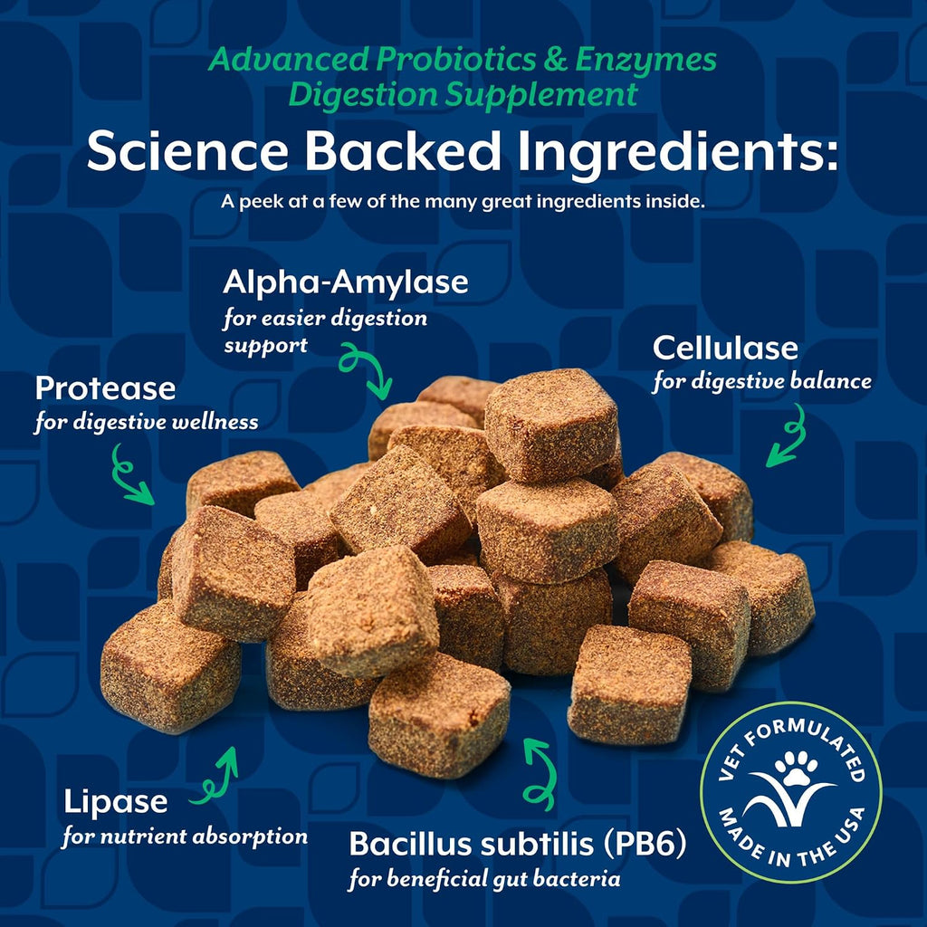 NaturVet Probióticos y Enzimas Avanzados PB6 - Masticables para Perros - Sabor Bacon Ahumado - 240 Unidades