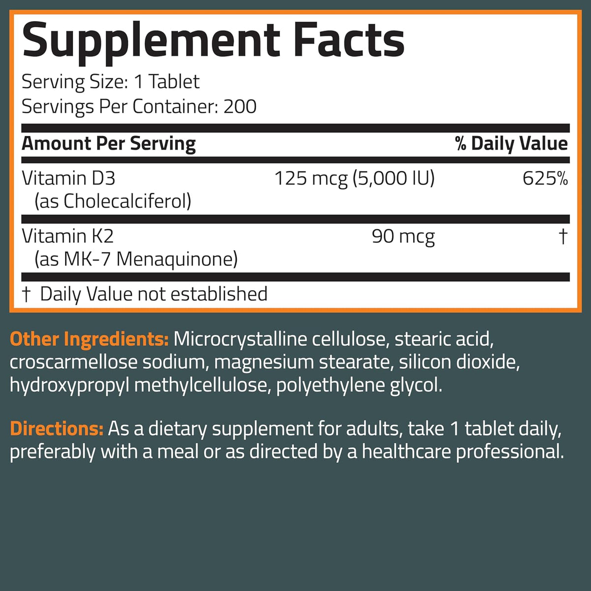 Bronson Vitamina K2 D3 (MK7) Complemento Alimenticio - 5000 UI de Vitamina D3 y 90 mcg de K2 MK-7, 200 Comprimidos – Image 8