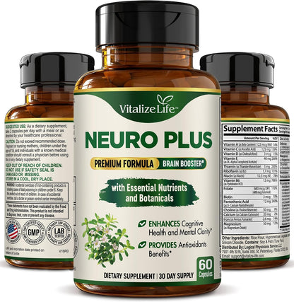 Neuro Plus Brain Supplement - Nootrópico – Vitamina B6: Contribuye al funcionamiento normal del sistema nervioso y – Image 9