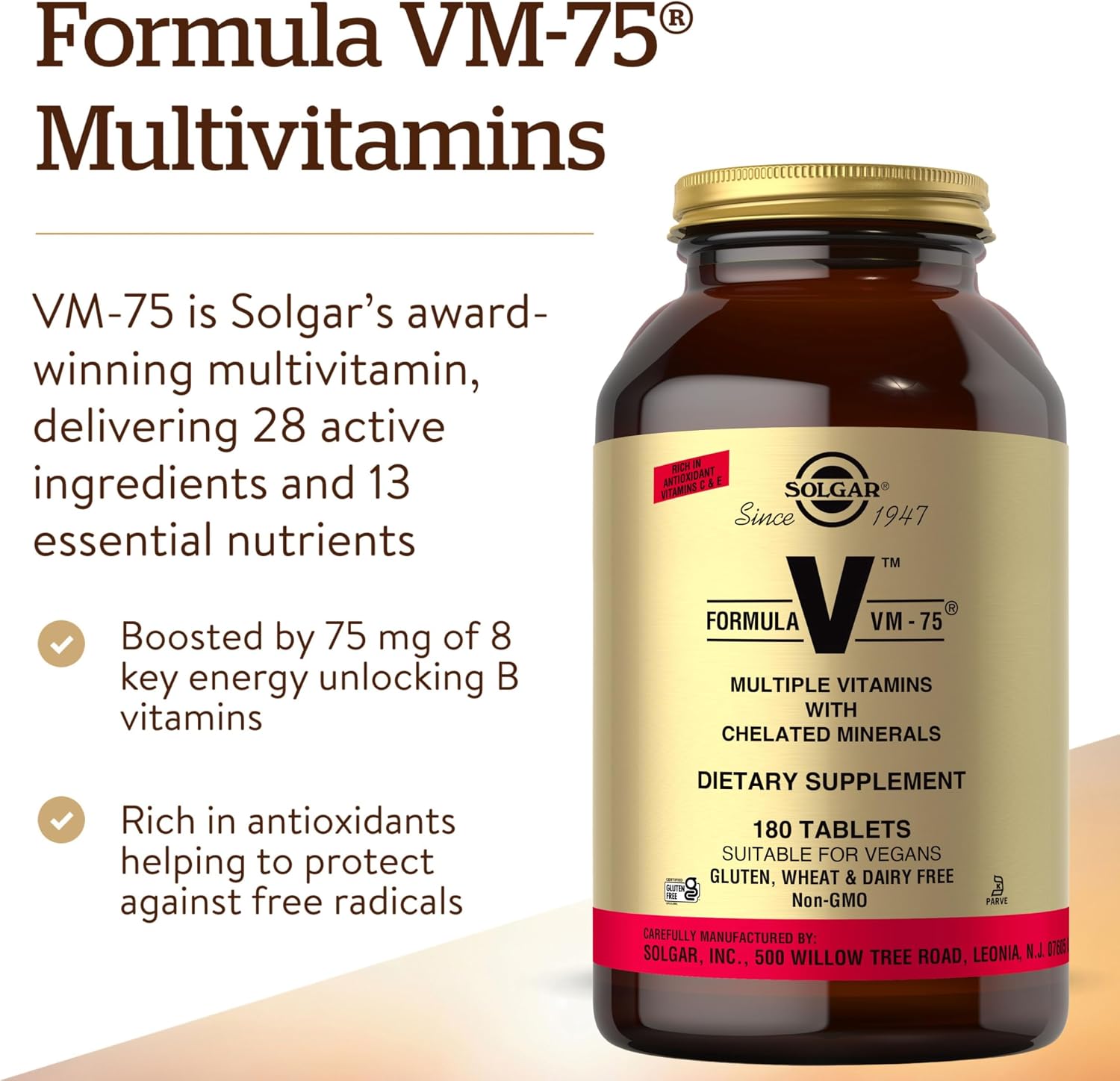 Solgar VM-75, 180 Tablets - Multivitamin with Cheated Minerals