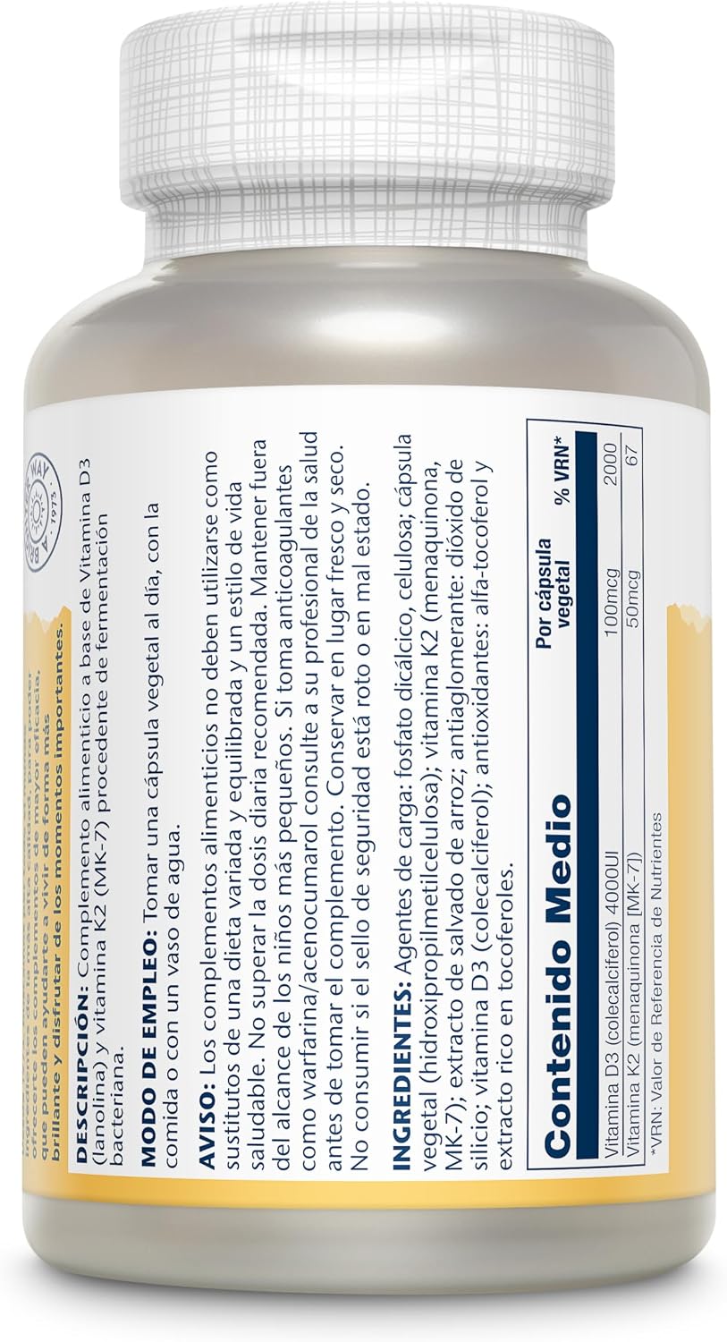 SOLARAY Vitamina D3 K2 5000 UI + 50 mcg MK-7 - 120 Cápsulas